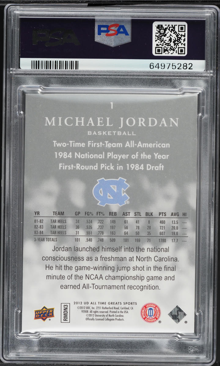 2012 Upper Deck All Time Greats Sports Michael Jordan /99 #1 PSA 8