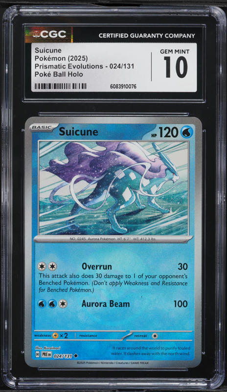 2025 Pokemon SV Prismatic Evolutions Poke Ball Holo Suicune #24 CGC 10 GEM MINT