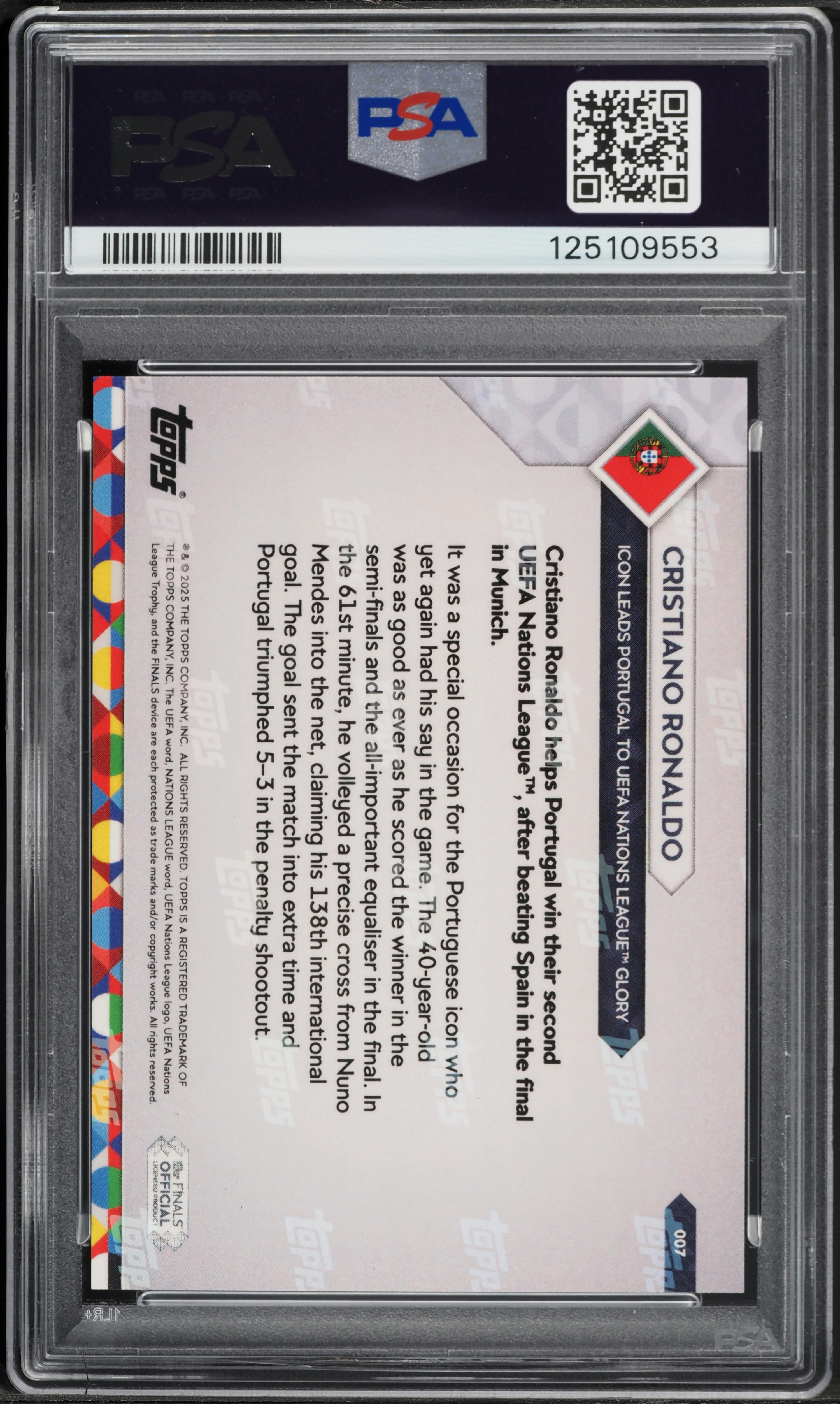 2025 Topps Now UEFA Nations League Cristiano Ronaldo #7 PSA 10 GEM