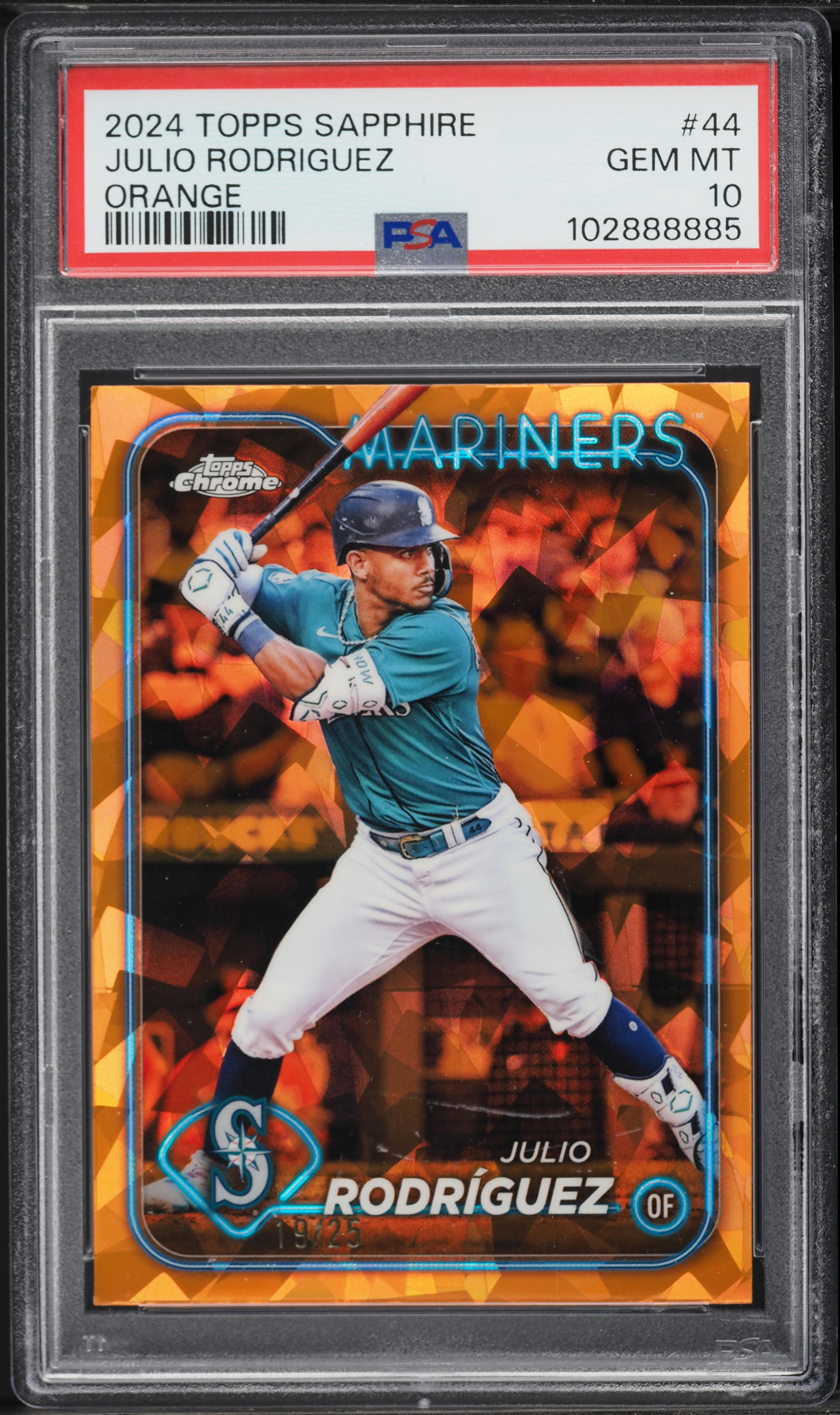 2024 Topps Chrome Sapphire Orange Julio Rodriguez /25 #44 PSA 10 
