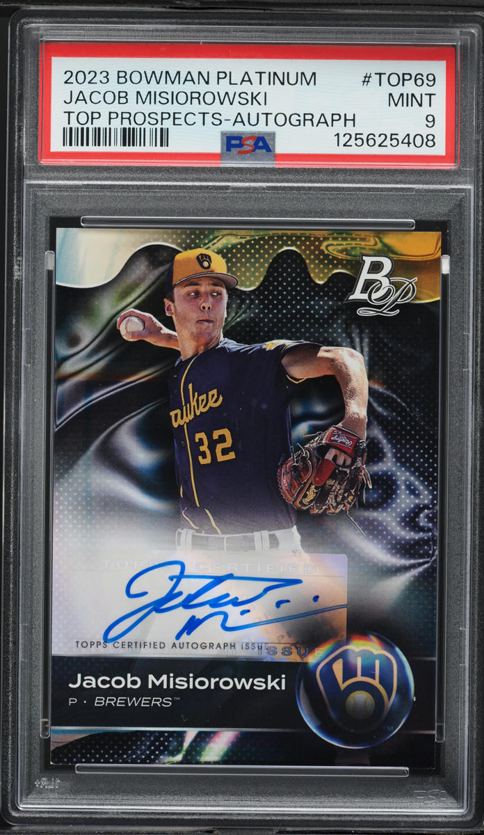 2023 Bowman Platinum Top Jacob Misiorowski PROSPECT AUTO #TOP69 PSA 9 MINT