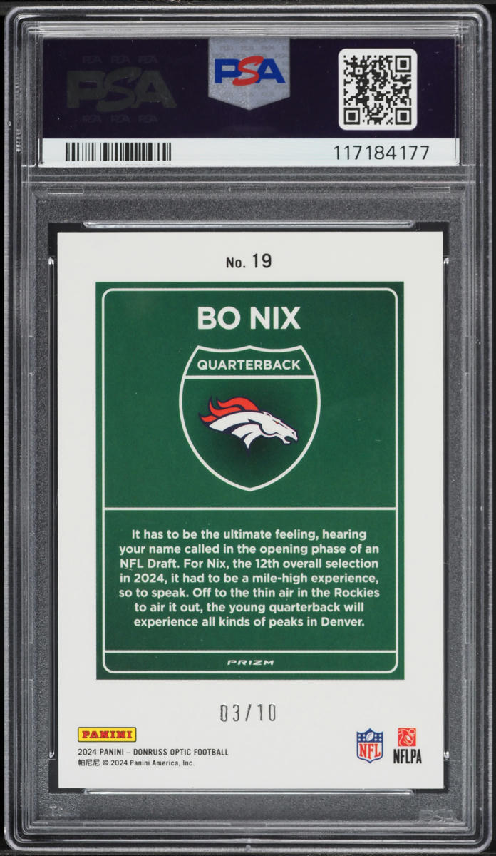 2024 Donruss Optic Downtown Gold Bo Nix ROOKIE /10 #19 PSA 9 MINT