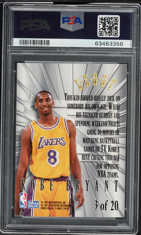 その他 1996 Skybox Z-Force Zebut Kobe #3 RC 1996 Skybox Z-Force Z-Peat Zebut Kobe Bryant ROOKIE #3 PSA 8 NM-MT