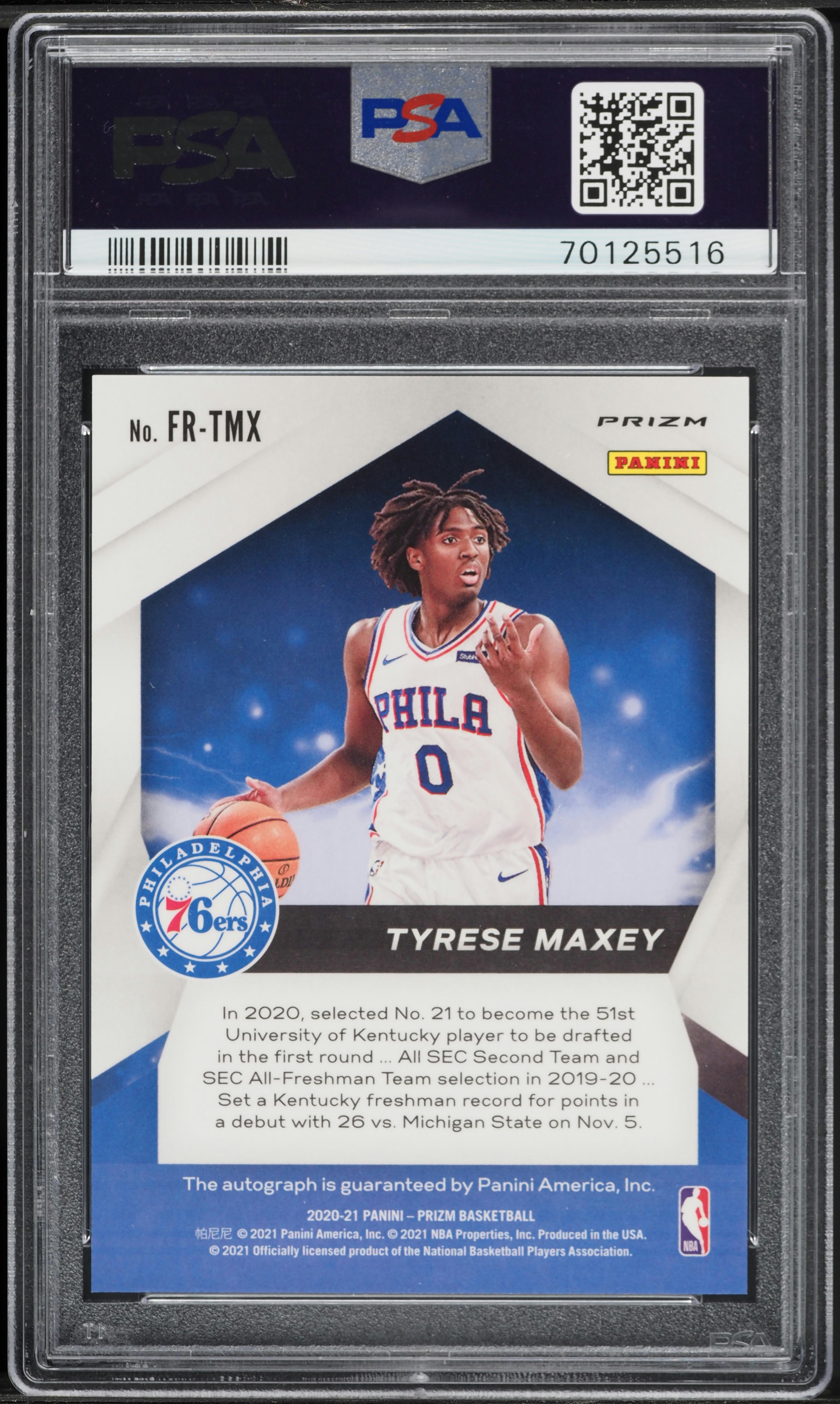2020 Panini Prizm Fast Break Tyrese Maxey ROOKIE AUTO #FRTMX PSA