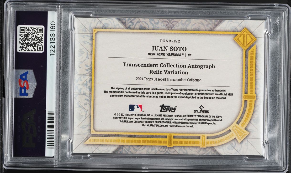 2024 Topps Transcendent Collection Juan Soto PATCH AUTO /25 #JS2 PSA 9 MINT