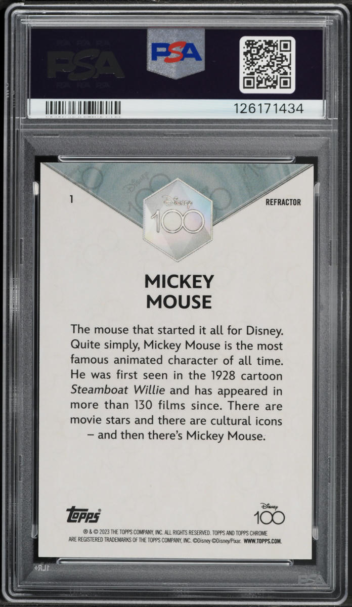 2023 Topps Chrome Disney 100 Refractor Mickey Mouse #1 PSA 9 MINT