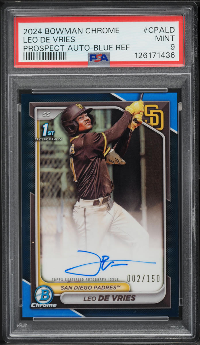 2024 Bowman Chrome Blue Refractor Leo De Vries PROSPECT AUTO /150 #CPALD PSA 9