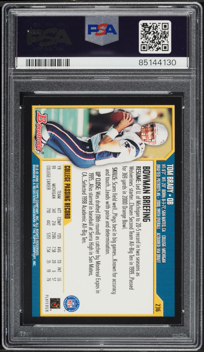 2000 Bowman Football Tom Brady ROOKIE #236 PSA 9 MINT