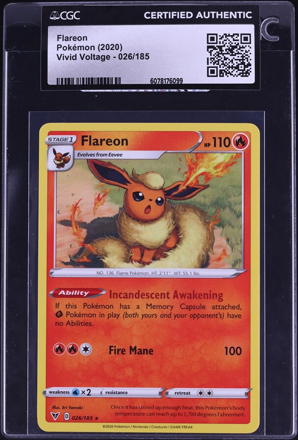 2020 Pokemon Sword & Shield Vivid Voltage Flareon #26 CGC AUTH