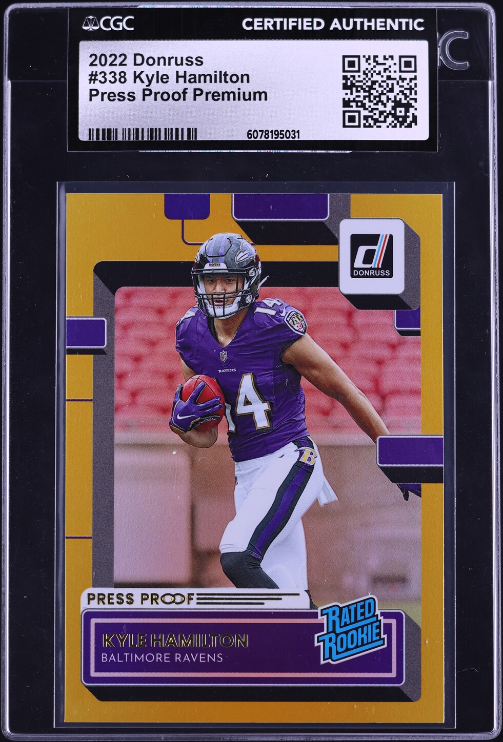 2022 Donruss Press Proof Premium Kyle Hamilton ROOKIE #338 CGC AUTH