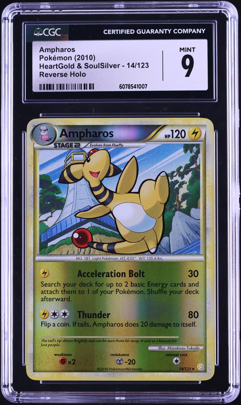 2010 Pokemon Heartgold & Soulsilver Reverse Holo Ampharos #14 CGC 9 MINT