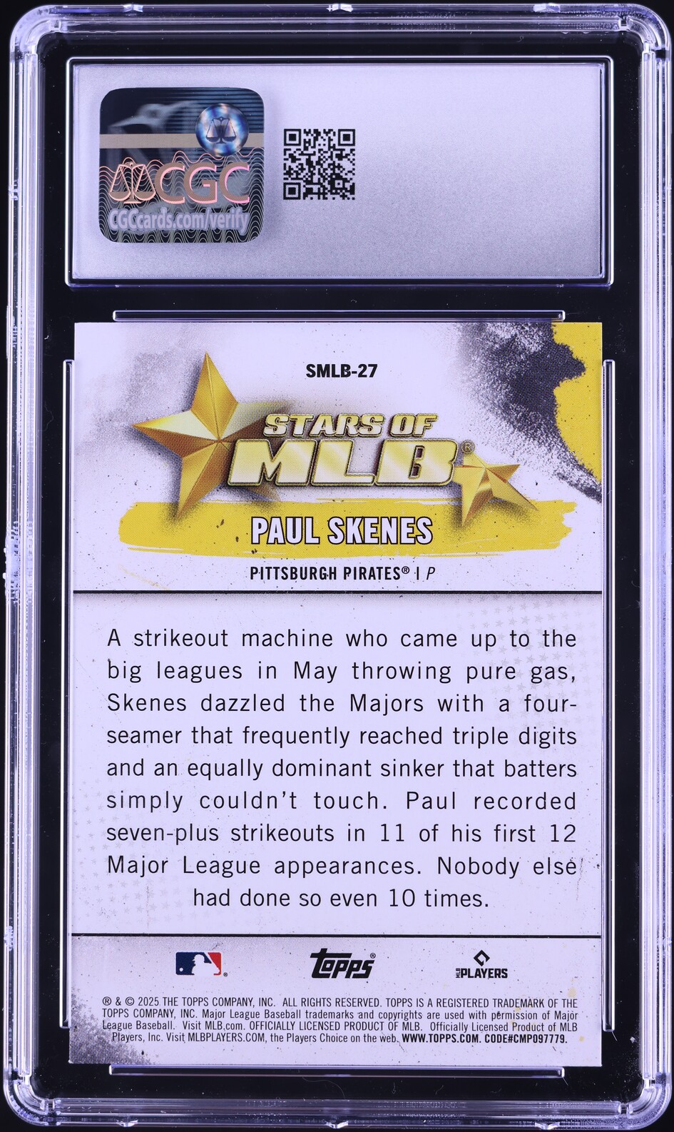 2025 Topps Stars Of MLB Paul Skenes #SMLB-27 CGC 8.5 NM-MT+