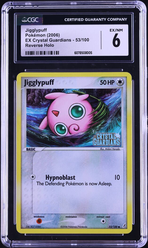2006 Pokemon EX Crystal Guardians Reverse Holo Jigglypuff #53 CGC 6 EXMT
