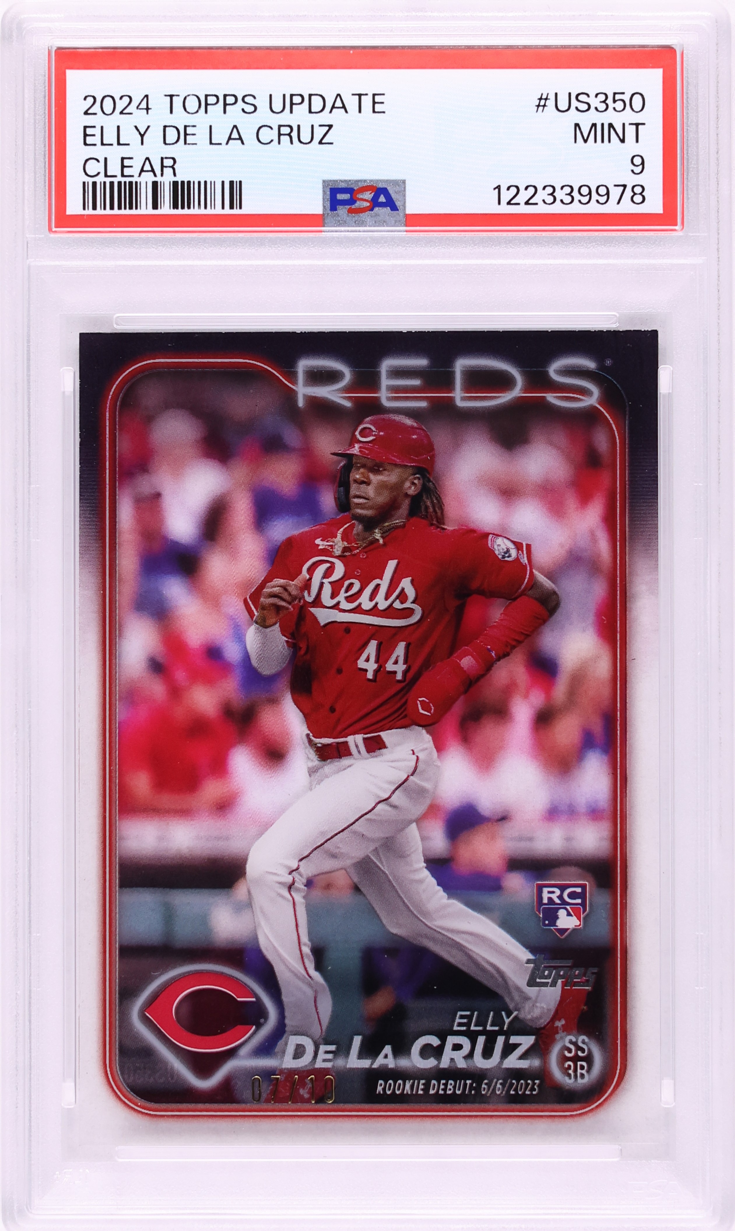 2024 Topps Update Clear Elly De La Cruz ROOKIE /10 #US350 PSA 9