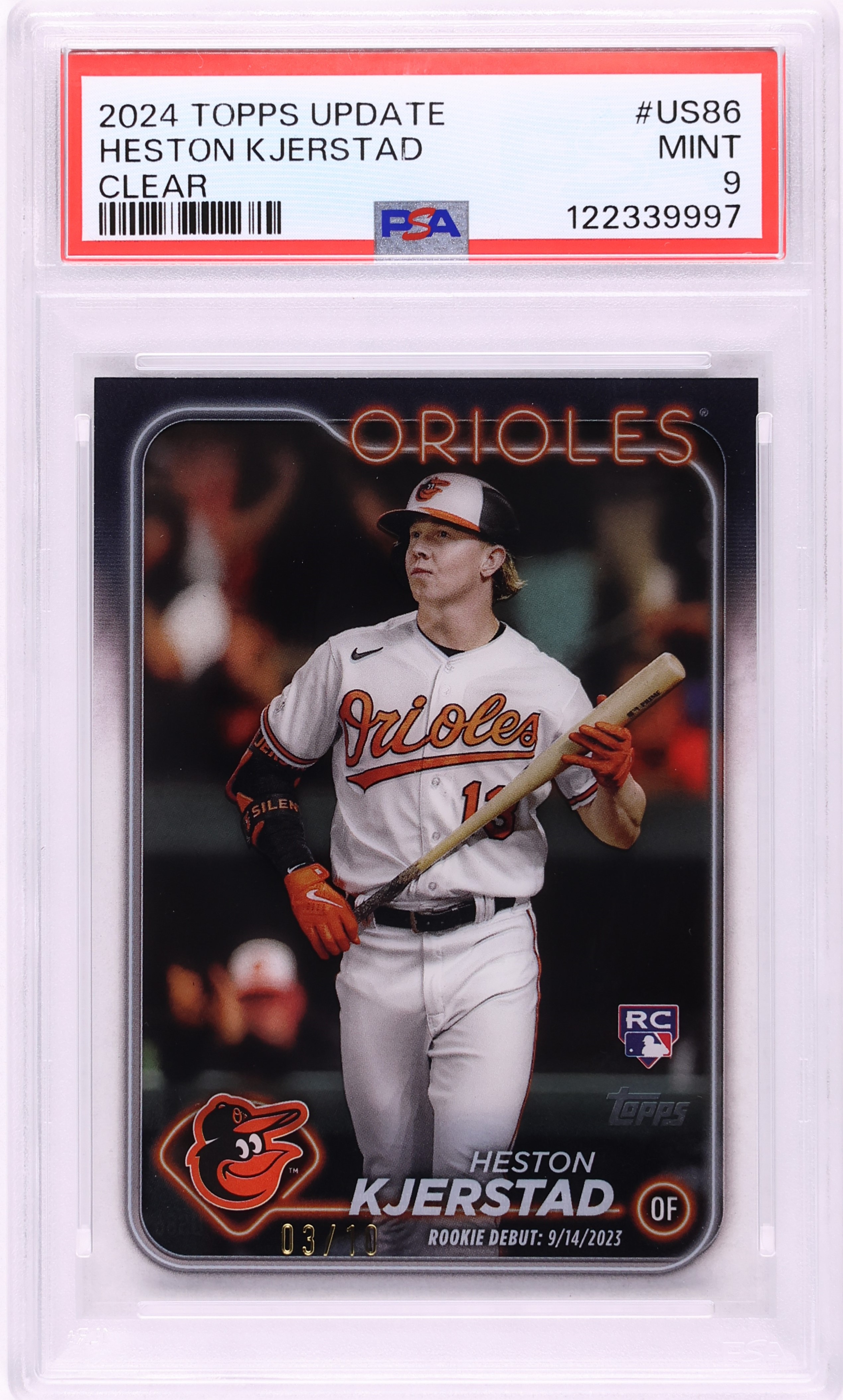 2024 Topps Update Clear Heston Kjerstad ROOKIE /10 #US86 PSA 9 