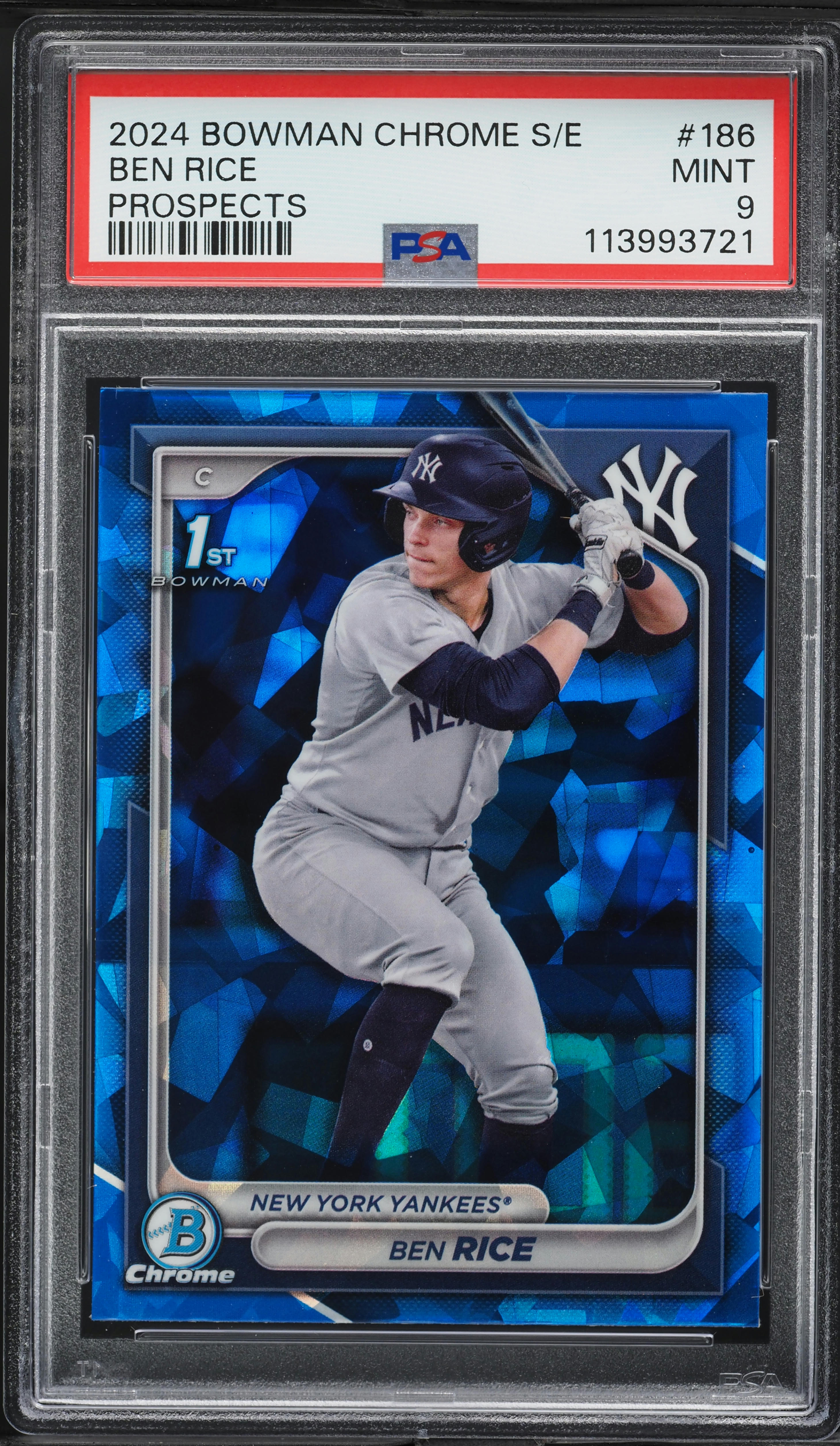2024 Bowman Chrome Sapphire Edition Ben Rice PROSPECT #186 PSA 9