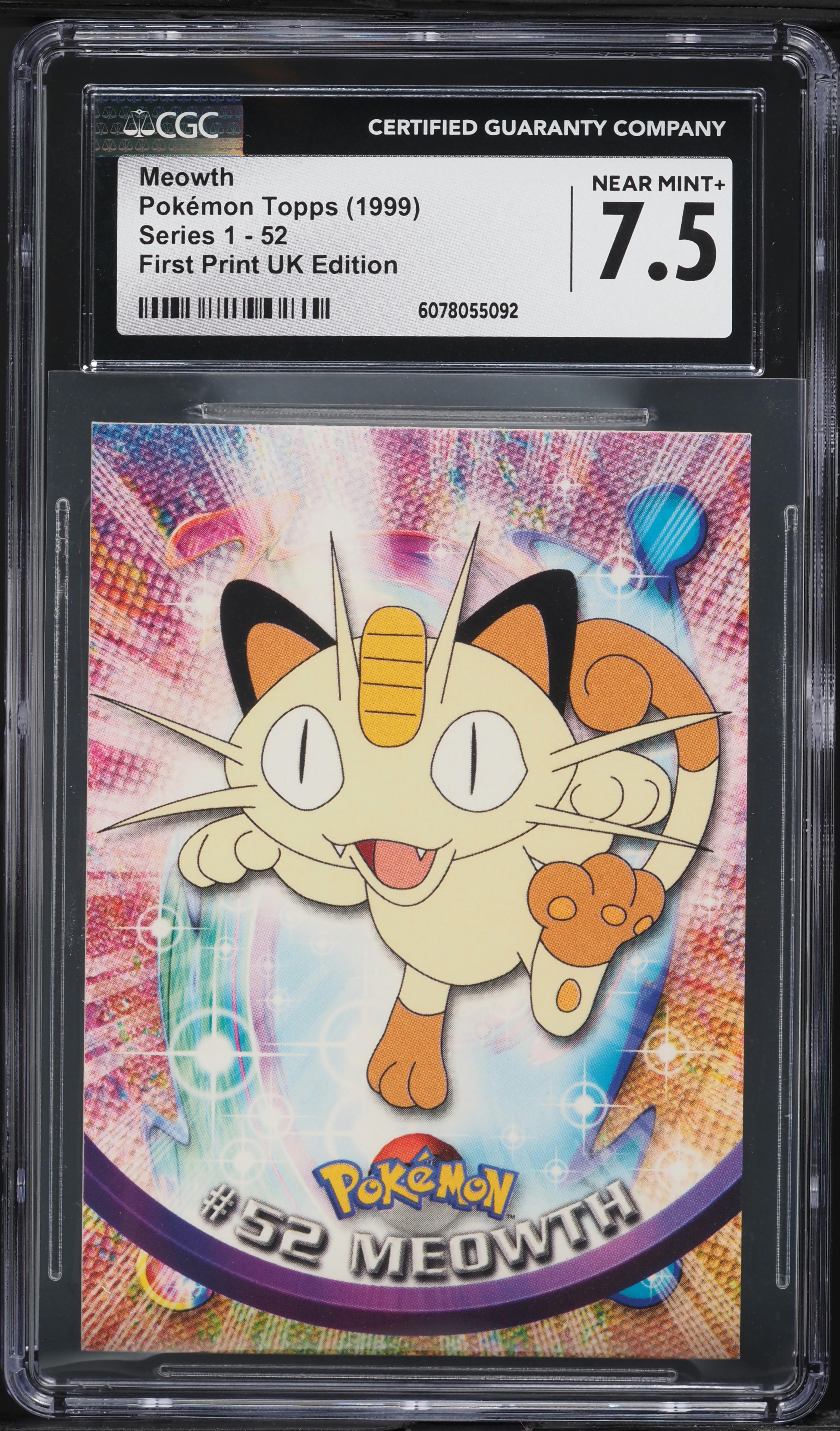 1999 Topps Pokemon Series 1 First Print UK Edition Meowth #52 CGC 7.5 NRMT+ on Fanatics Collect 1999 Topps Pokemon Series 1 First Print UK Edition Meowth #52 CGC 7.5 NRMT+ on Fanatics Collect
