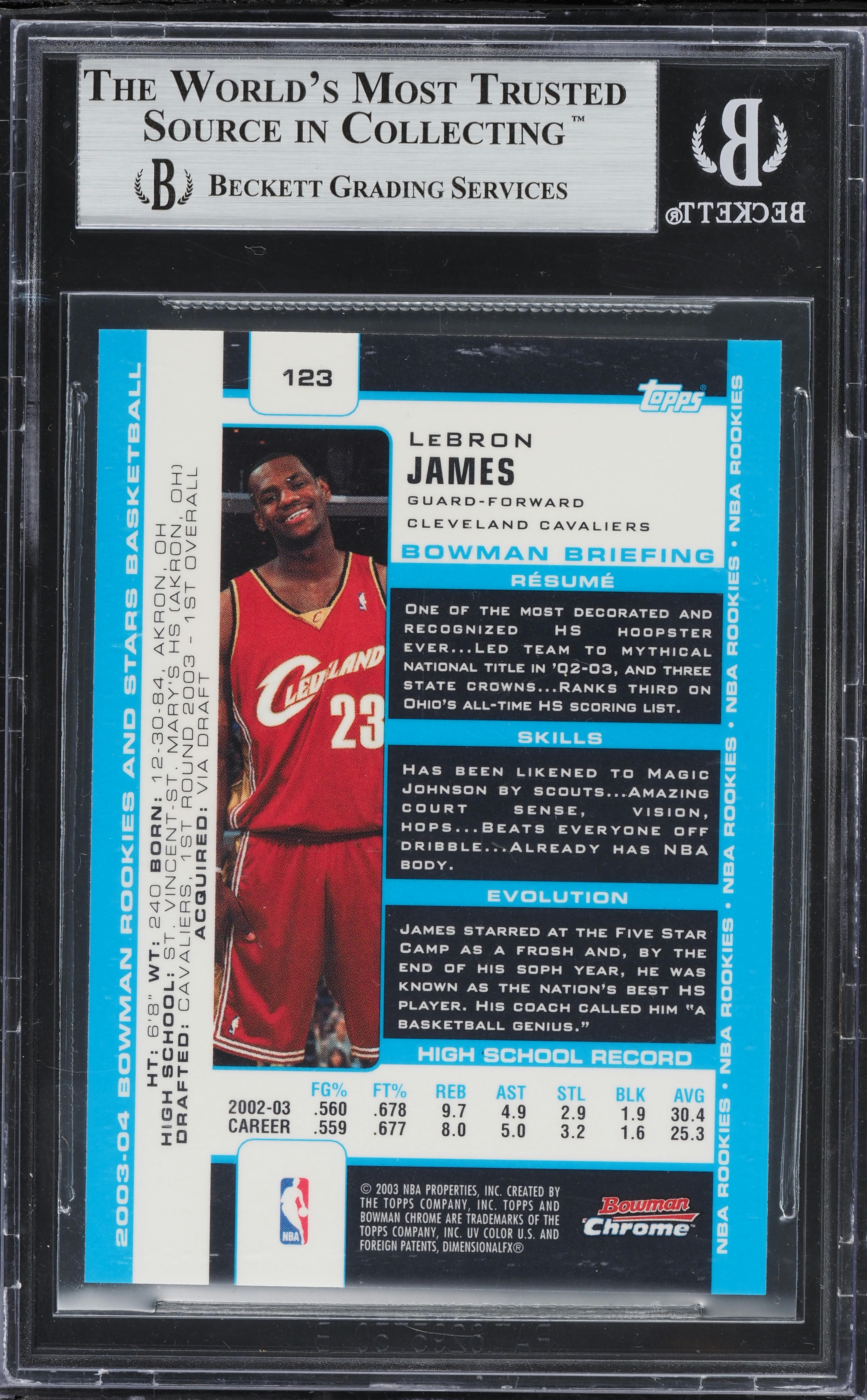 2003 Bowman Chrome LeBron James ROOKIE #123 BGS 9 MINT on Fanatics