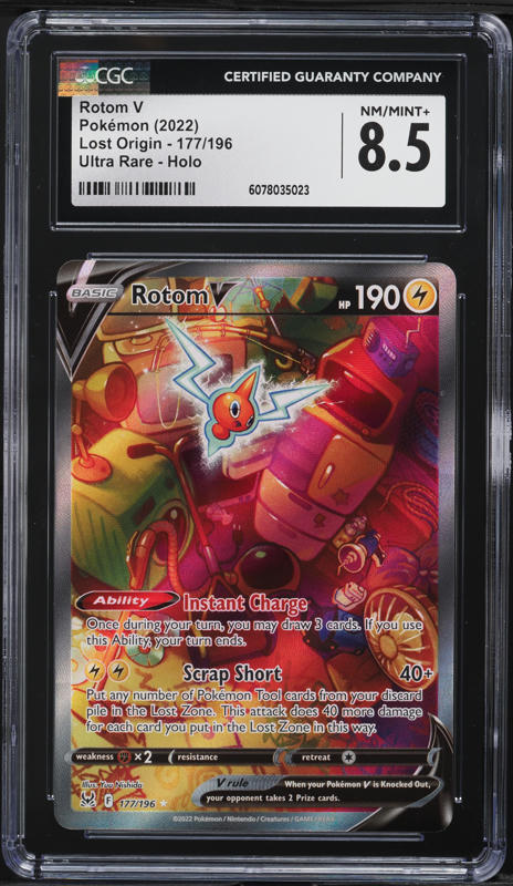 rotom v pokemon card value 2022 Pokemon Sword & Shield Lost Origin Full Art Rotom V #177 CGC 8.5  NM-MT+ on Fanatics Collect