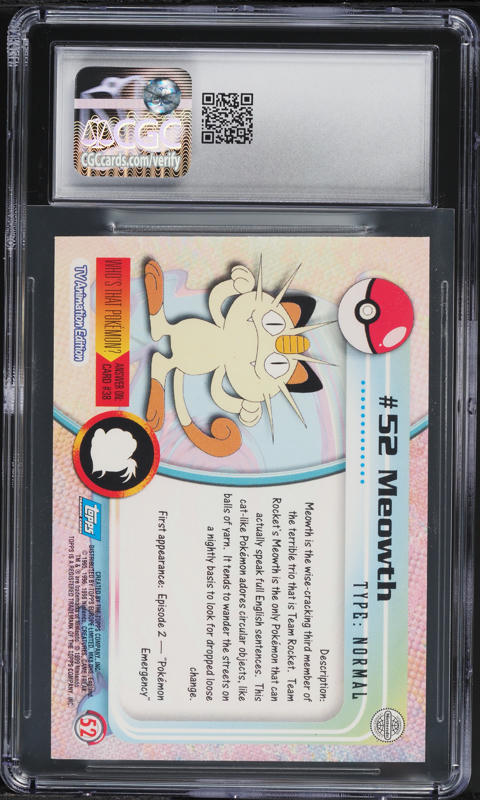first edition meowth pokemon card Jungle 1st #56 CGC 8.5 Celebrate the incredible history of the TCG hobby by adding this Meowth 2000 Pokemon Team Rocket Common #62 CGC Authenticated 9.5 Card to your vault Meowth - Genetic Apex A1-196