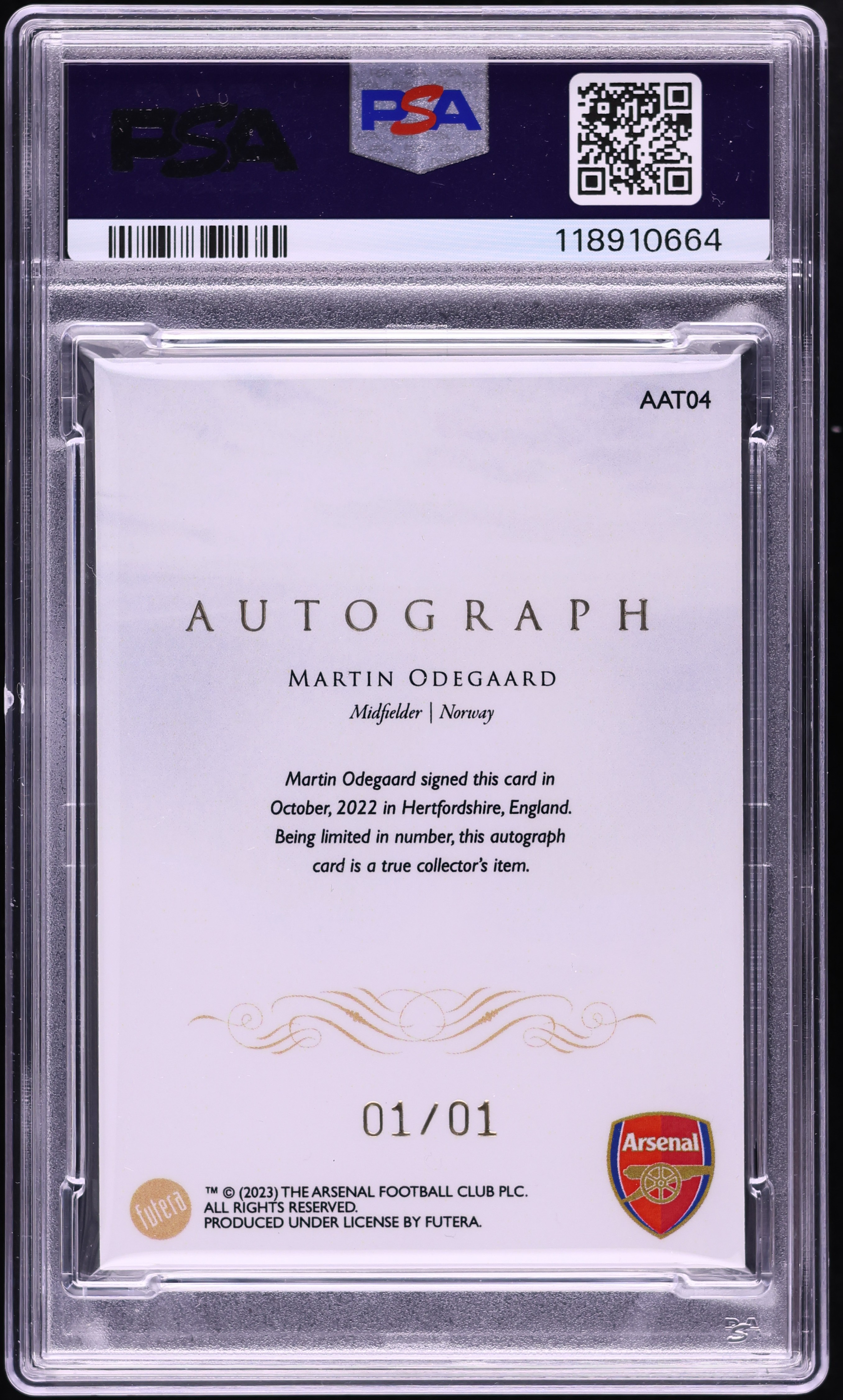 2022 Futera Unique AFC Triumph Diamond Martin Odegaard AUTO 1/1