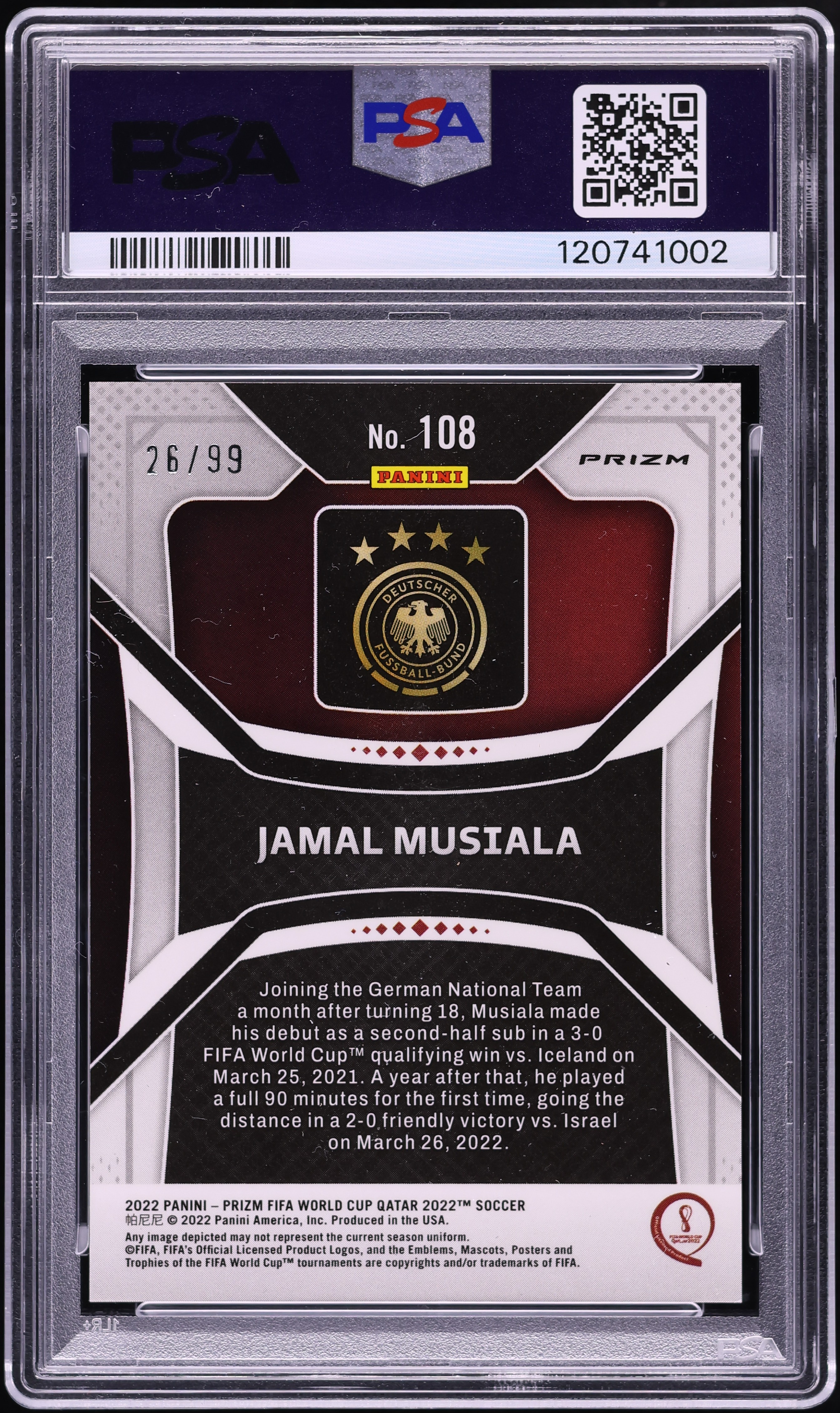 2022 Panini Prizm World Cup Qatar Red Breakaway Jamal Musiala /99