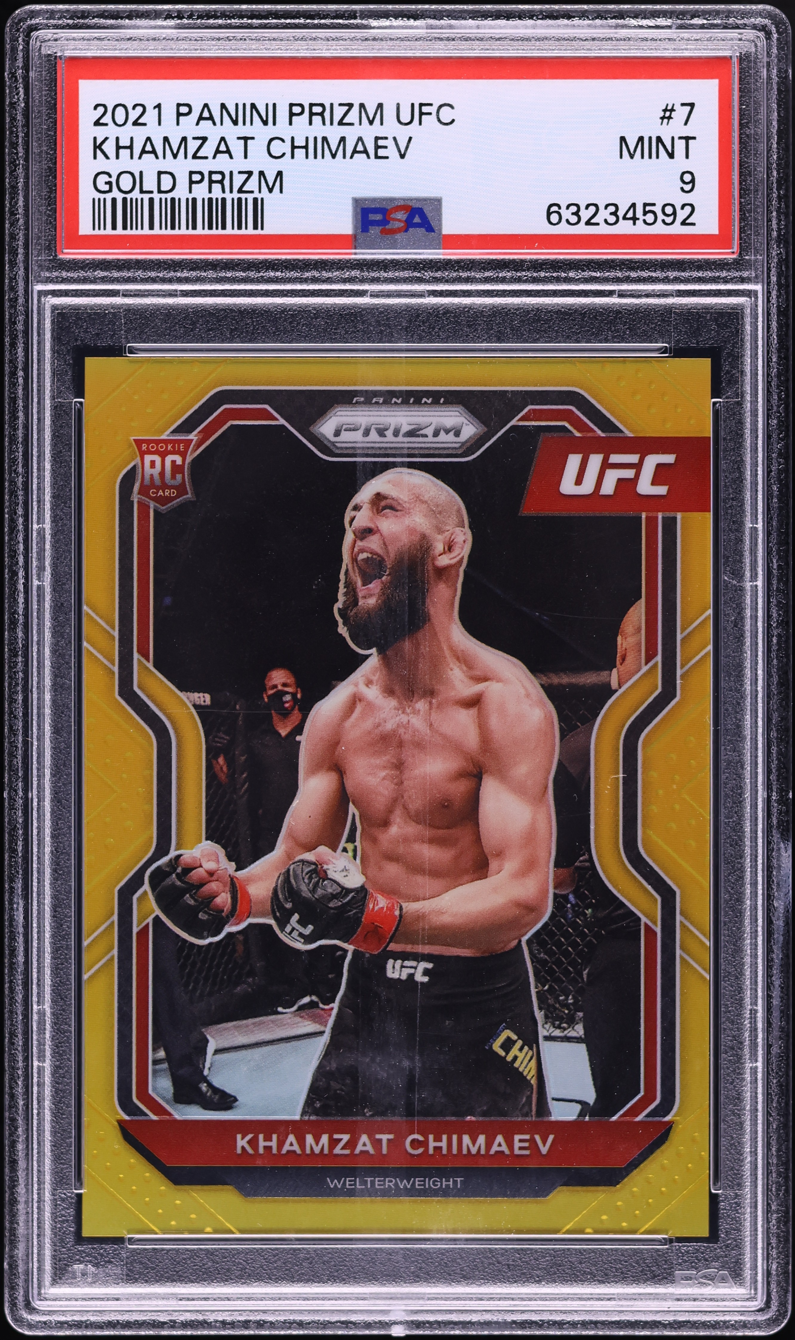 2021 Panini Prizm UFC Gold Khamzat Chimaev ROOKIE /10 #7 PSA 9