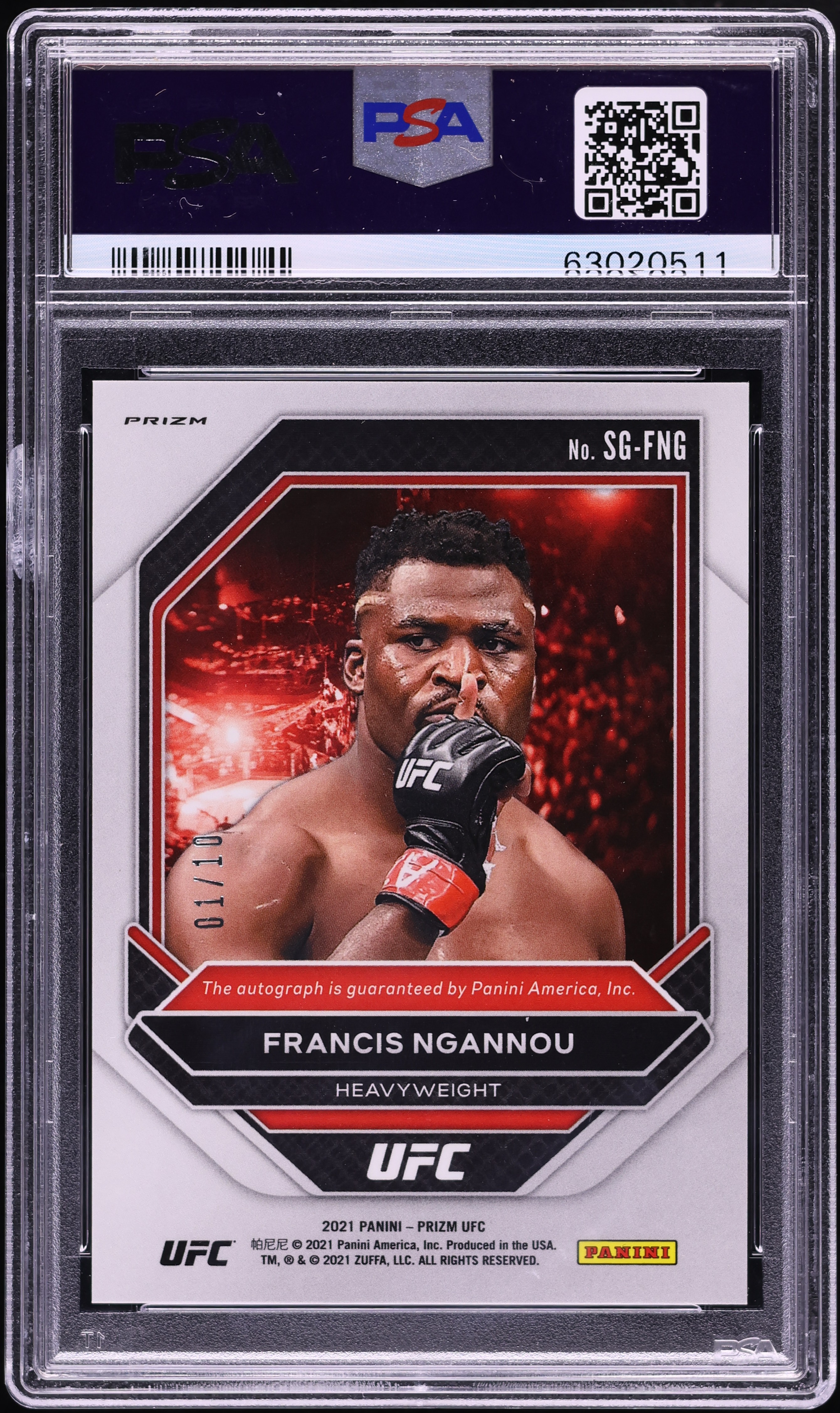 2021 Panini Prizm UFC Gold Francis Ngannou AUTO DNA 10 1/10 #SGFNG