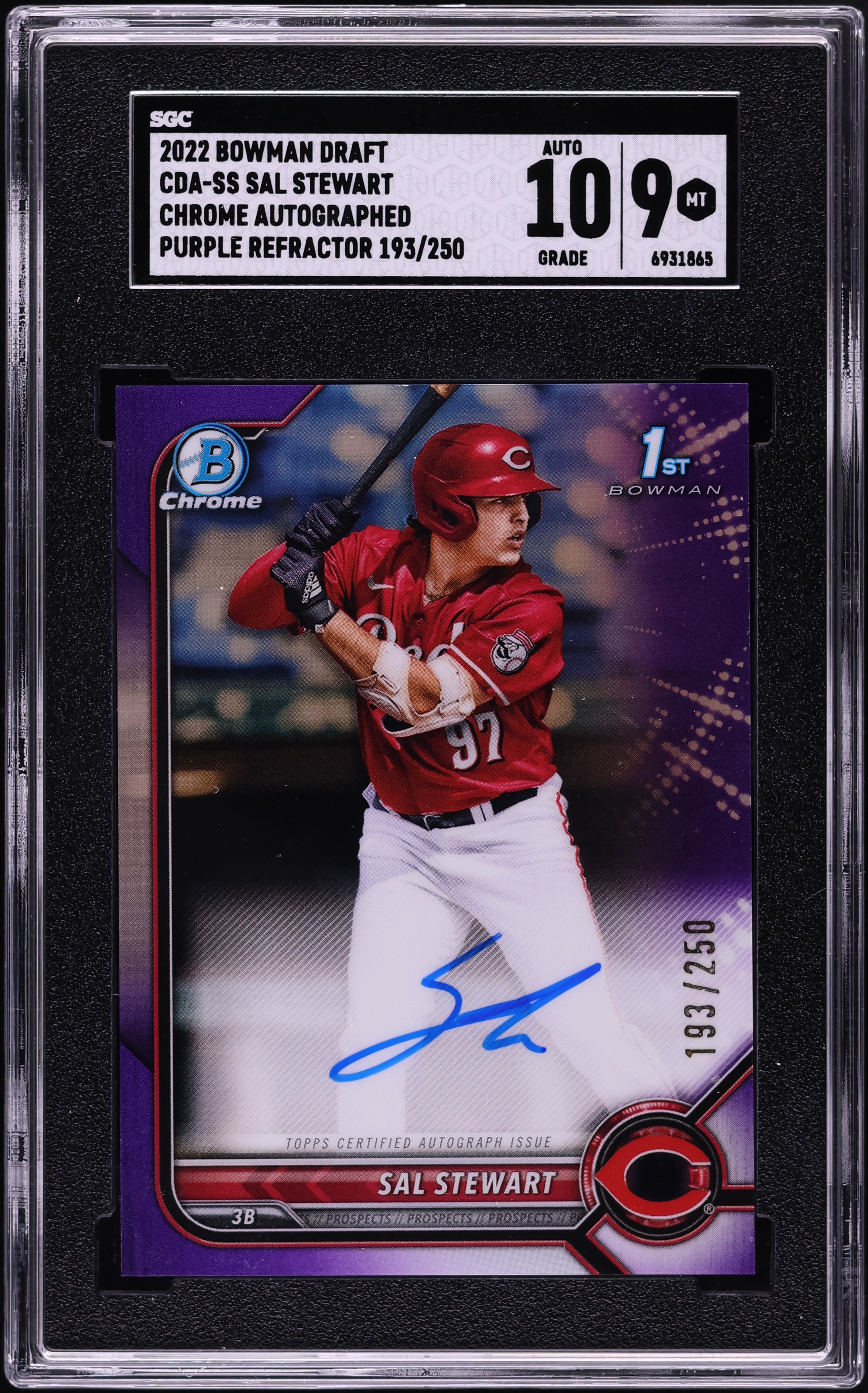 2022 Bowman Chrome Purple Ref. Sal Stewart PROSPECT AUTO /250 #CDA 