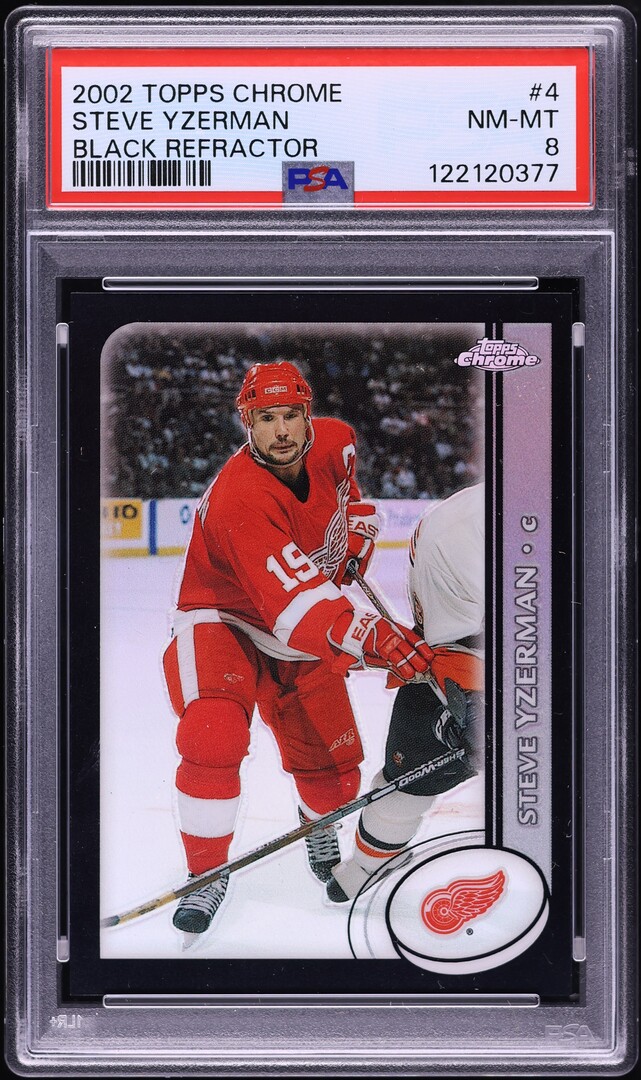 2002 Topps Chrome Black Refractor Steve Yzerman /100 #4 PSA 8 NM-MT