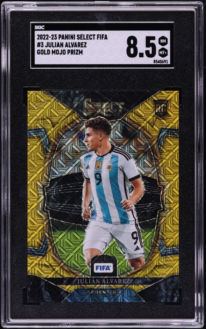 2022 Select FIFA Terrace Gold Mojo Prizm Julian Alvarez ROOKIE /10 #3 SGC 8.5