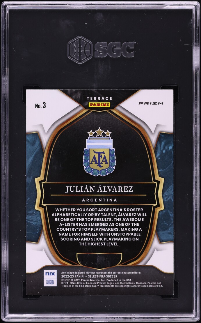 2022 Select FIFA Terrace Gold Mojo Prizm Julian Alvarez ROOKIE /10 #3 SGC 8.5