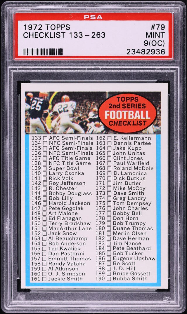 1972 Topps Football Checklist 133-263 #79 PSA 9(oc) MINT