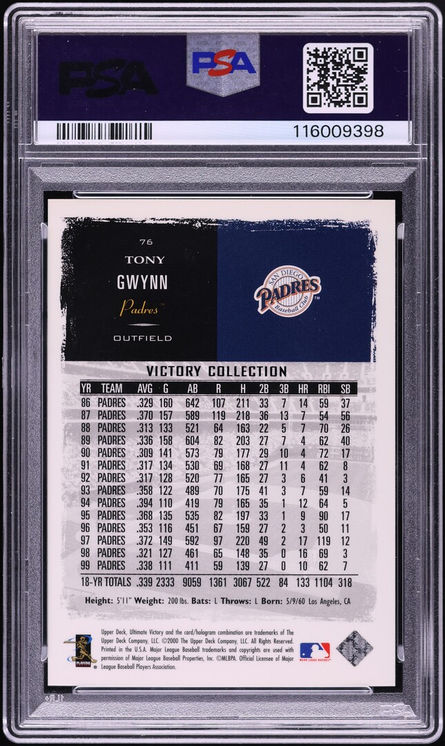 2000 Ultimate Victory Parallel Tony Gwynn /250 #76 PSA 10 GEM MINT