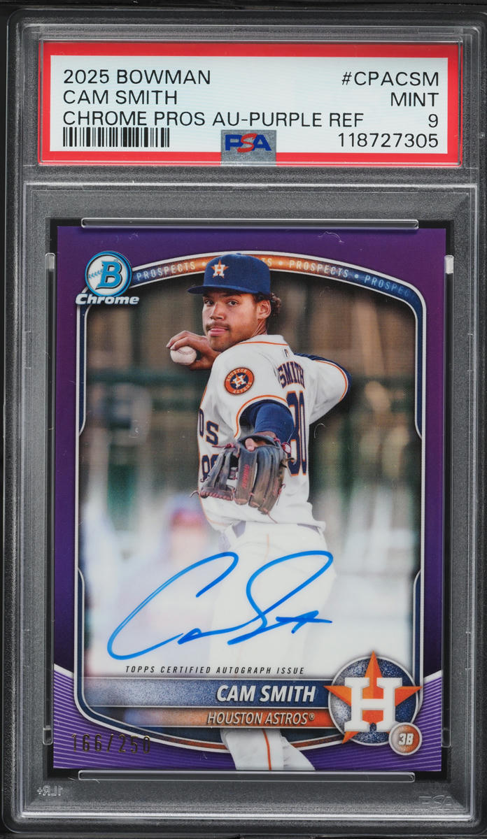 2025 Bowman Chrome Purple Refractor Cam Smith PROSPECT AUTO /250 #CPA-CSM PSA 9