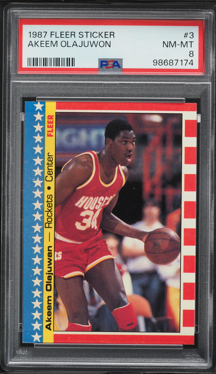 1987 Fleer Sticker Hakeem Olajuwon #3 PSA 8 NM-MT