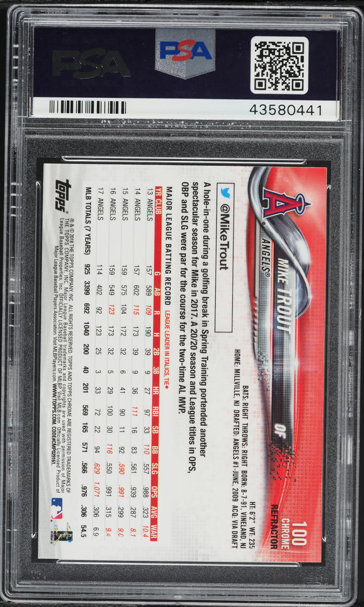 2018 Topps Chrome Refractor Mike Trout #100 PSA 10 GEM MINT