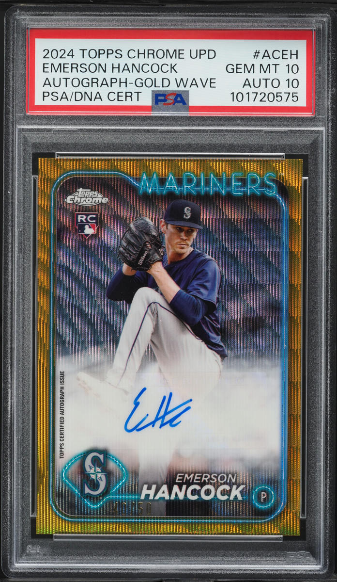 2024 Topps Chrome Update Gold Wave Emerson Hancock RC AUTO DNA 10 /50 PSA 10