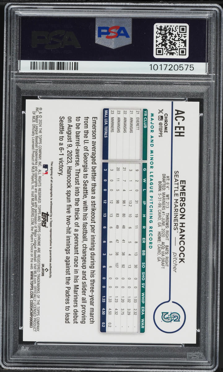 2024 Topps Chrome Update Gold Wave Emerson Hancock RC AUTO DNA 10 /50 PSA 10