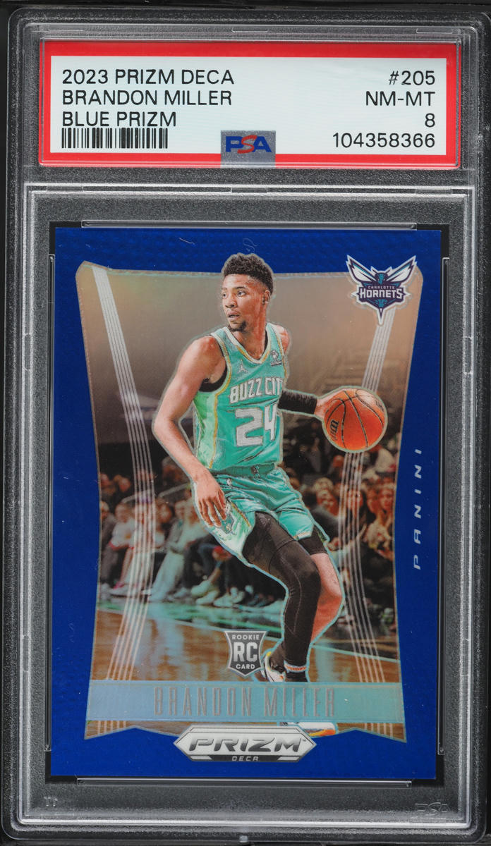 2023 Panini Prizm Deca Blue Prizm Brandon Miller ROOKIE /149 #205 PSA 8 NM-MT