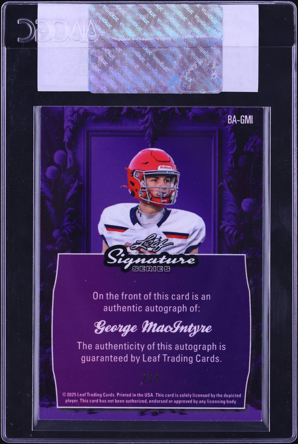 2025 Leaf Signature Series Purple Lava George MacIntyre ROOKIE AUTO 1/1 CGC AUTH
