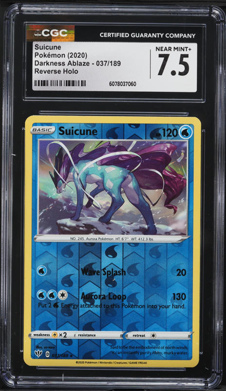 2020 Pokemon SWSH Darkness Ablaze Reverse Holo Suicune #037 CGC 7.5 NRMT+