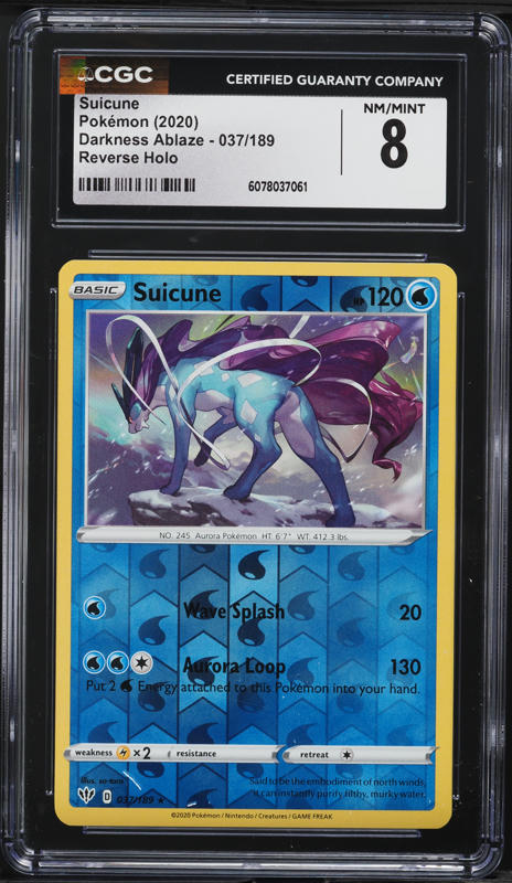 2020 Pokemon SWSH Darkness Ablaze Reverse Holo Suicune #037 CGC 8 NM-MT