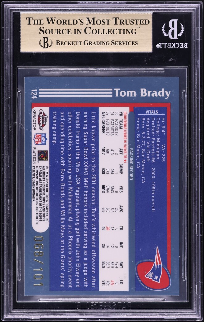 2003 Topps Chrome Gold Xfractor Tom Brady /101 #124 BGS 9.5 GEM MINT