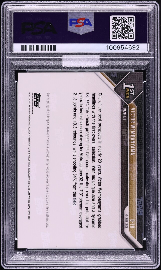 2023 Topps Now Draft Purple Victor Wembanyama ROOKIE AUTO DNA 10 /25 MBA PSA 10
