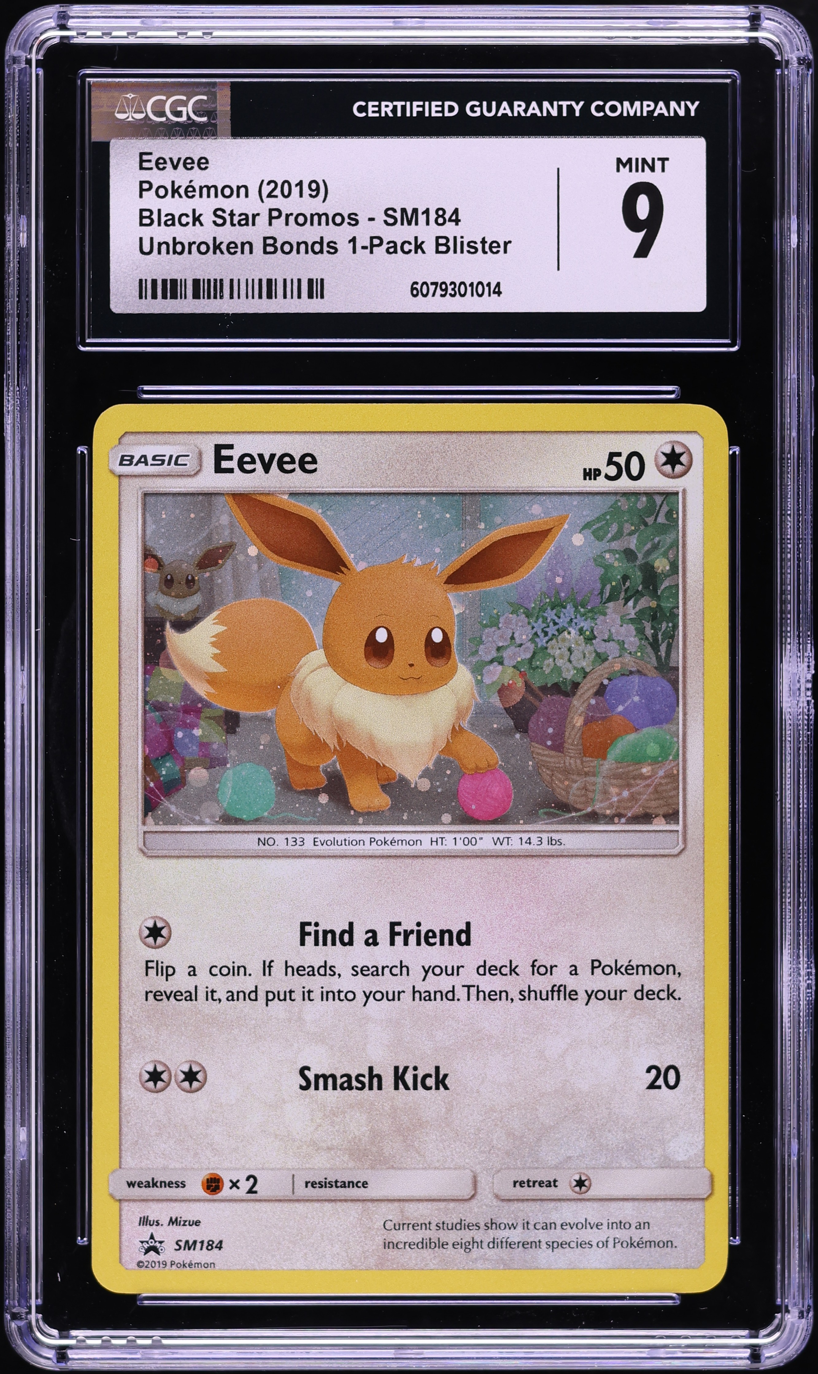 2019 Pokemon Sun & Moon Promo Unbroken Bonds Holo Eevee #SM184 CGC