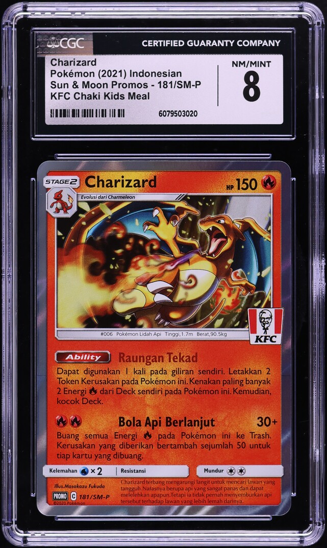 2021 Pokemon Indonesian SM Promo KFC Chaki Kids Meal Charizard #181 CGC 8 NM-MT