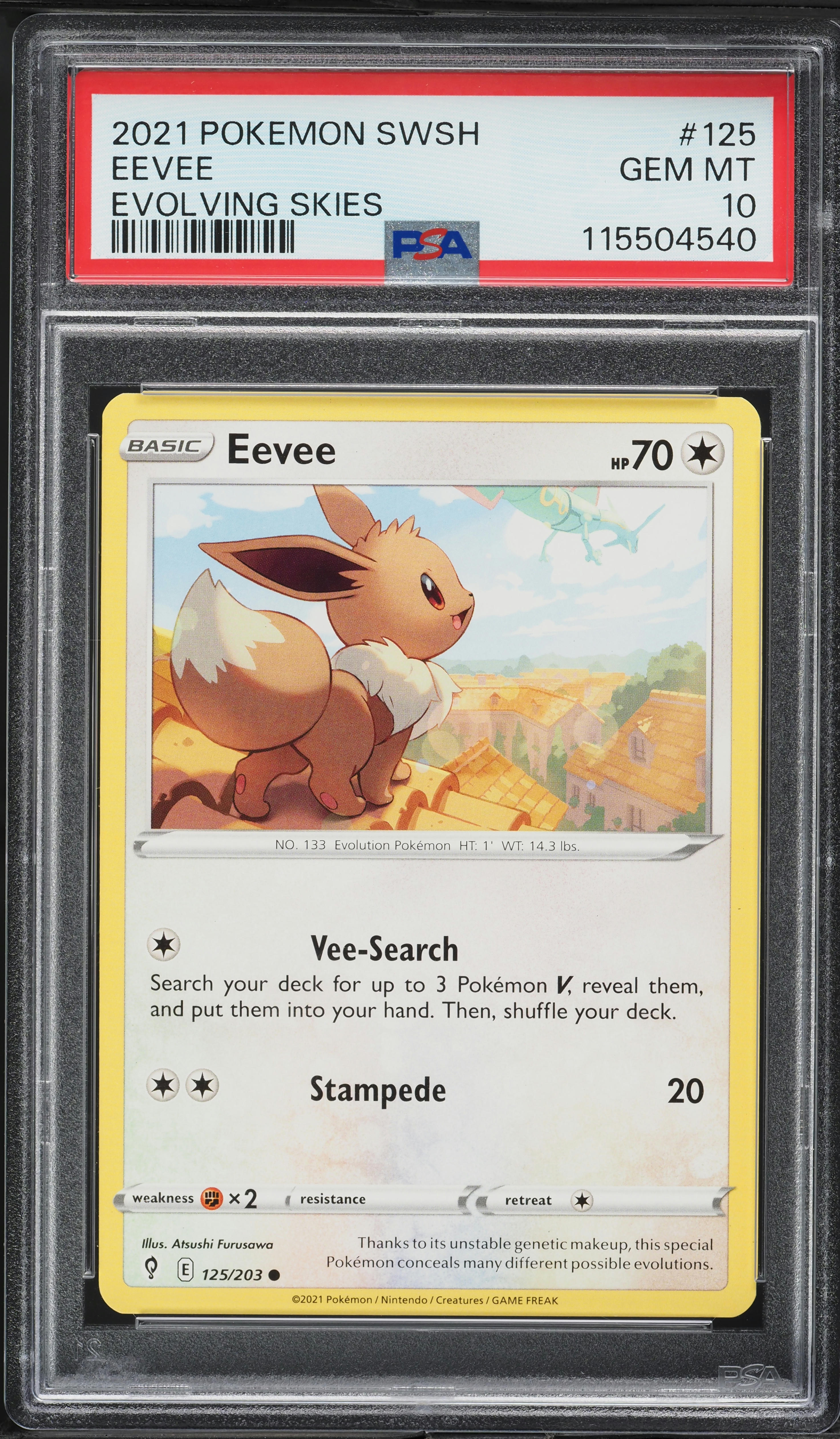 2021 Pokemon Sword & Shield Evolving Skies Eevee #125 PSA 10 GEM