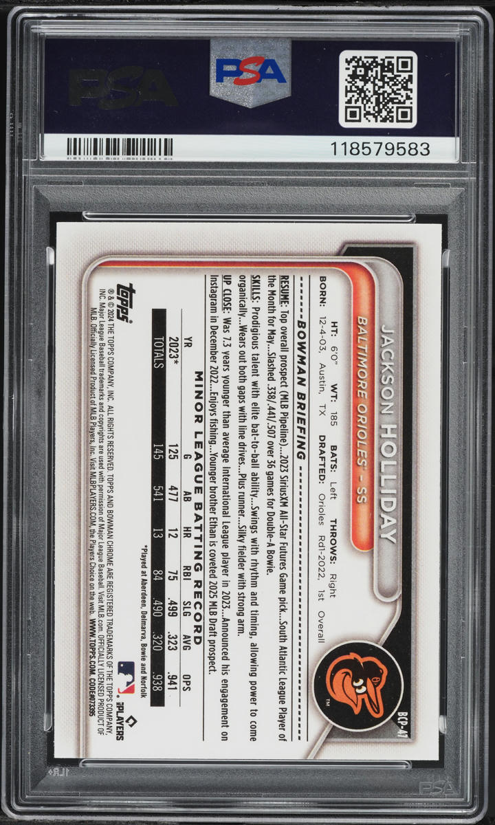 2024 Bowman Chrome Mega Box SP Jackson Holliday PROSPECT #47 PSA 10 GEM MINT