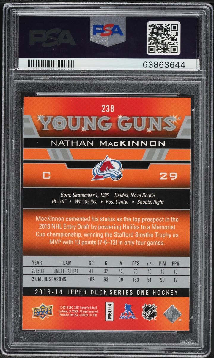 2013 Upper Deck Young Guns Nathan MacKinnon ROOKIE #238 PSA 10 GEM MINT